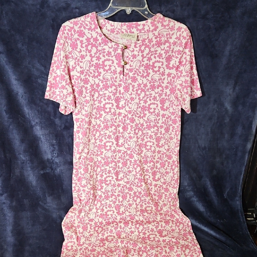 Vintage Caramel Pink and White Floral Dress